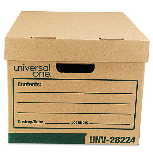 Universal Recycled Heavy-Duty Record Storage Box, Letter/Legal Files, Kraft/Green, 12/Carton (UNV28224)