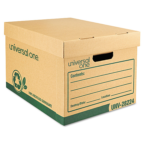 Universal Recycled Heavy-Duty Record Storage Box, Letter/Legal Files, Kraft/Green, 12/Carton (UNV28224)