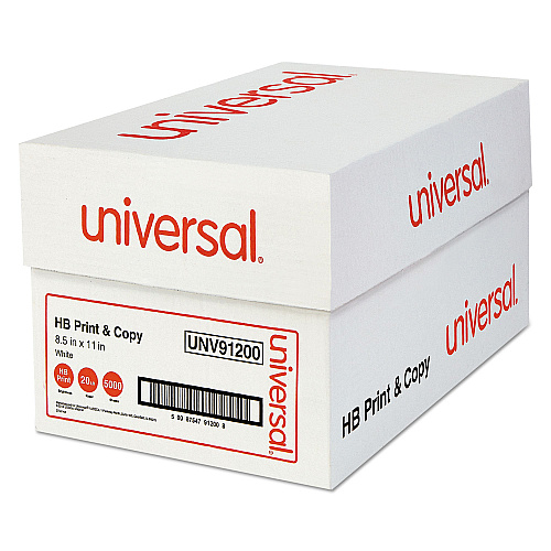 Universal High-Bright Multipurpose Paper, 20 lb Bond Weight, 8.5 x 11, White, 500 Sheets/Ream, 10 Reams/Carton (UNV91200)