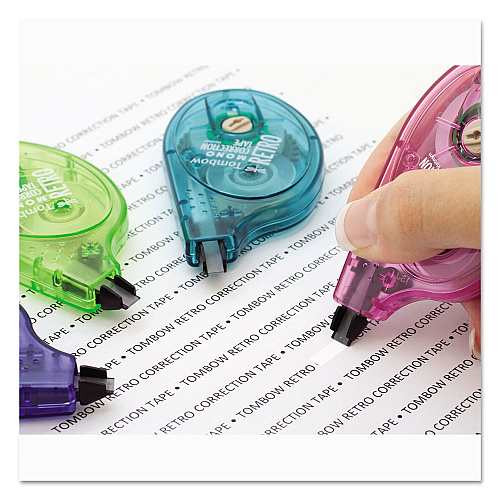 Tombow MONO Original Correction Tape, Assorted RetroColor Applicators, 0.17" x 394", 10/Pack (68723)