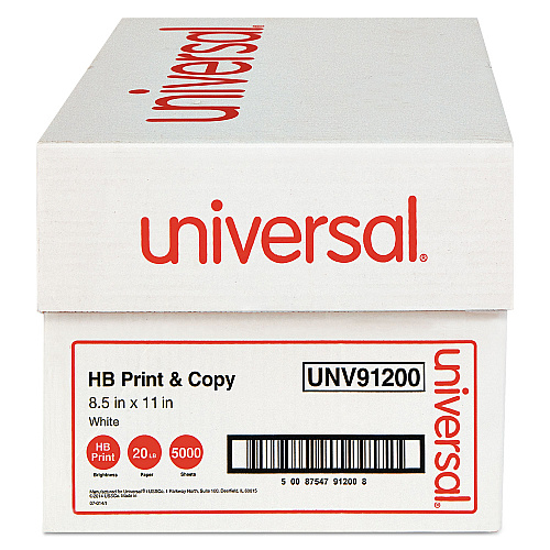 Universal High-Bright Multipurpose Paper, 20 lb Bond Weight, 8.5 x 11, White, 500 Sheets/Ream, 10 Reams/Carton (UNV91200)