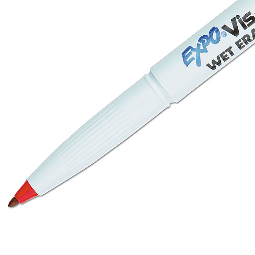 EXPO Vis-a-Vis Wet Erase Marker, Fine Bullet Tip, Red, Dozen (16002)