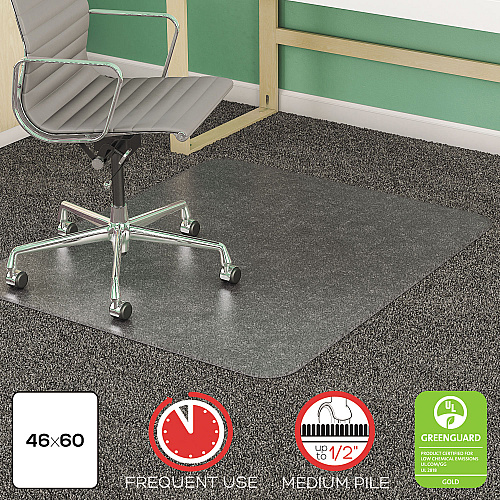 Deflecto SuperMat Frequent Use Chair Mat, Medium Pile Carpet, Flat, 46 x 60, Rectangle, Clear (CM14443F)