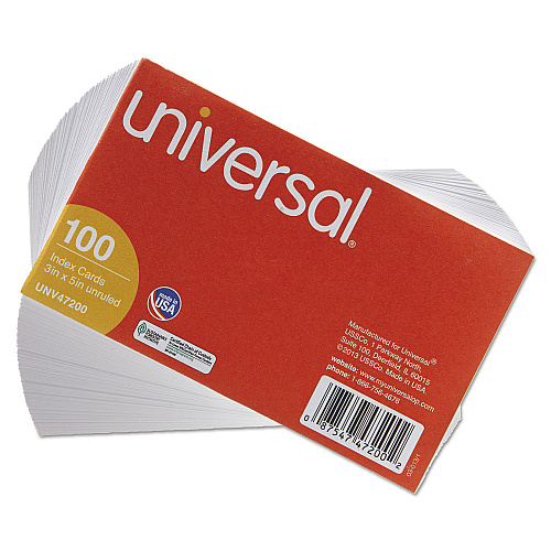 Universal Unruled Index Cards, 3 x 5, White, 100/Pack (UNV47200)