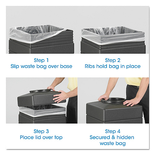 Safco Canmeleon Recessed Panel Receptacles, Side-Open, 38 gal, Polyethylene, Black (9476BL)