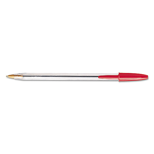 BIC Cristal Xtra Smooth Ballpoint Pen, Stick, Medium 1 mm, Red Ink, Clear Barrel, Dozen (MS11RD)