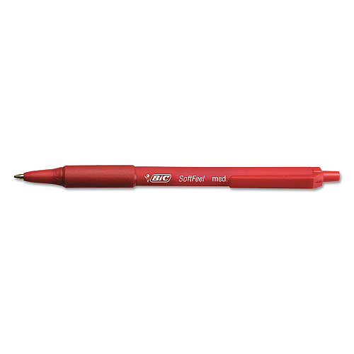 BIC Soft Feel Ballpoint Pen, Retractable, Medium 1 mm, Red Ink, Red Barrel, Dozen (SCSM11RD)