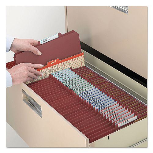 Smead Recycled Pressboard Classification Folders, 2" Expansion, 2 Dividers, 6 Fasteners, Legal Size, Red Exterior, 10/Box (19023)