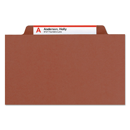 Smead Recycled Pressboard Classification Folders, 3" Expansion, 3 Dividers, 8 Fasteners, Legal Size, Red Exterior, 10/Box (19099)