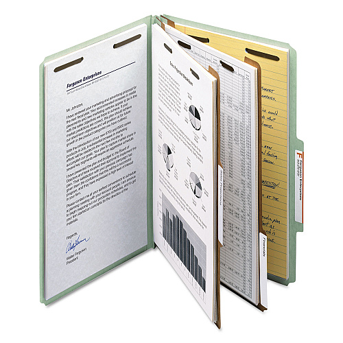 Smead Recycled Pressboard Classification Folders, 2" Expansion, 2 Dividers, 6 Fasteners, Legal Size, Gray-Green, 10/Box (19022)