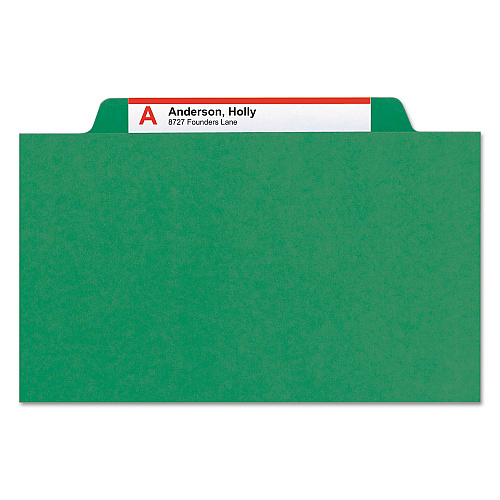 Smead Four-Section Pressboard Top Tab Classification Folders, Four SafeSHIELD Fasteners, 1 Divider, Letter Size, Green, 10/Box (13733)