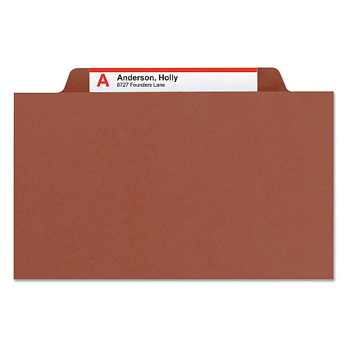 Smead Pressboard Classification Folders, Four SafeSHIELD Fasteners, 2/5-Cut Tabs, 1 Divider, Legal Size, Red, 10/Box (18775)
