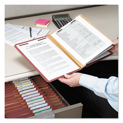 Smead Pressboard Classification Folders, Eight SafeSHIELD Fasteners, 2/5-Cut Tabs, 3 Dividers, Legal Size, Red, 10/Box (19092)