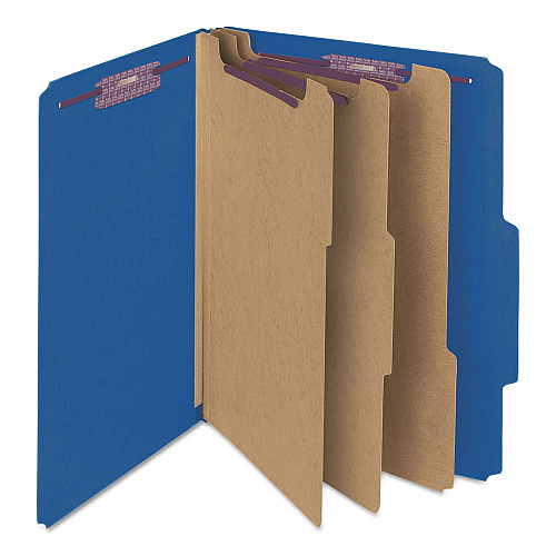 Smead Eight-Section Pressboard Top Tab Classification Folders, 8 SafeSHIELD Fasteners, 3 Dividers, Legal Size, Dark Blue, 10/Box (19096)