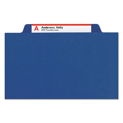 Smead Four-Section Pressboard Top Tab Classification Folders, Four SafeSHIELD Fasteners, 1 Divider, Legal Size, Dark Blue, 10/Box (18732)