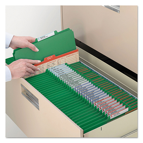 Smead 6-Section Pressboard Top Tab Pocket Classification Folders, 6 SafeSHIELD Fasteners, 2 Dividers, Legal Size, Green, 10/Box (19083)