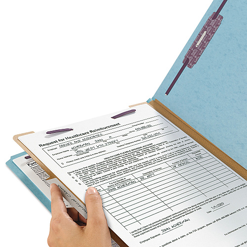 Smead Four-Section Pressboard Top Tab Classification Folders, Four SafeSHIELD Fasteners, 1 Divider, Legal Size, Blue, 10/Box (18730)