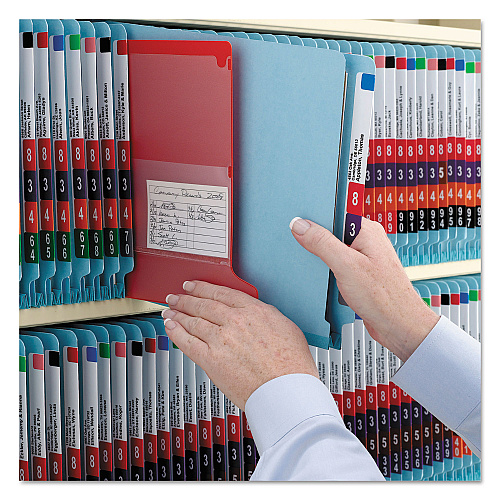 Smead End Tab Pressboard Classification Folders, Six SafeSHIELD Fasteners, 2" Expansion, 2 Dividers, Legal Size, Blue, 10/Box (29781)
