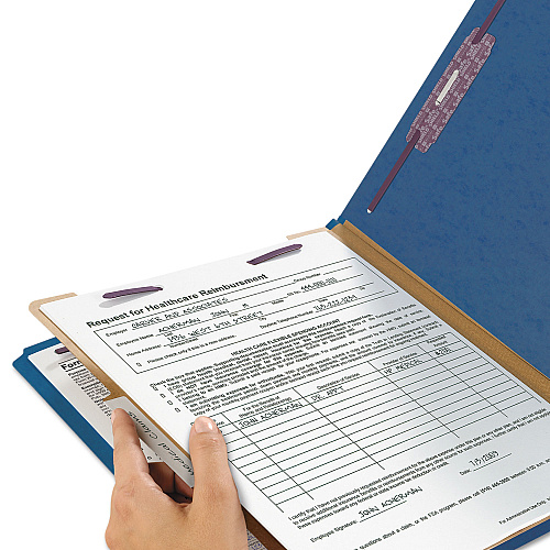 Smead Four-Section Pressboard Top Tab Classification Folders, Four SafeSHIELD Fasteners, 1 Divider, Legal Size, Dark Blue, 10/Box (18732)