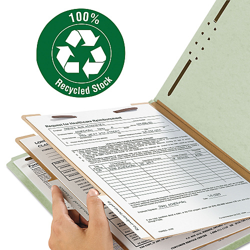 Smead Recycled Pressboard Classification Folders, 2" Expansion, 2 Dividers, 6 Fasteners, Legal Size, Gray-Green, 10/Box (19022)
