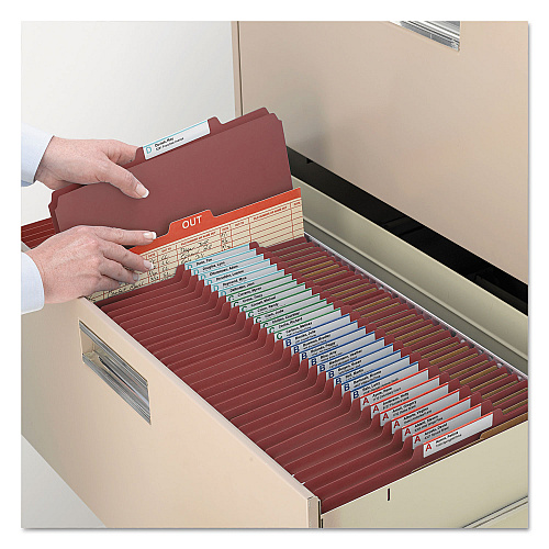 Smead Recycled Pressboard Classification Folders, 3" Expansion, 3 Dividers, 8 Fasteners, Legal Size, Red Exterior, 10/Box (19099)