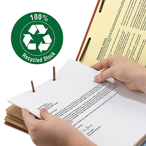 Smead Recycled Pressboard Classification Folders, 3" Expansion, 3 Dividers, 8 Fasteners, Legal Size, Red Exterior, 10/Box (19099)