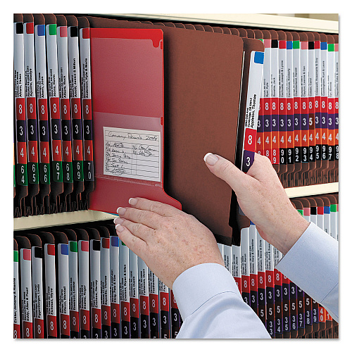 Smead End Tab Pressboard Classification Folders, Eight SafeSHIELD Fasteners, 3" Expansion, 3 Dividers, Letter Size, Red, 10/Box (26865)