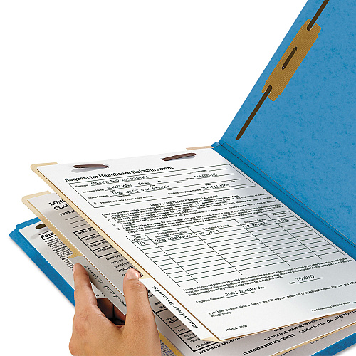 Smead Top Tab Classification Folders, Six SafeSHIELD Fasteners, 2" Expansion, 2 Dividers, Letter Size, Blue Exterior, 10/Box (14001)