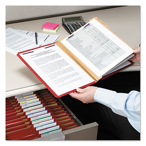 Smead Eight-Section Pressboard Top Tab Classification Folders, 8 SafeSHIELD Fasteners, 3 Dividers, Legal Size, Bright Red, 10/Box (19095)