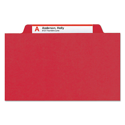 Smead Four-Section Pressboard Top Tab Classification Folders, Four SafeSHIELD Fasteners, 1 Divider, Legal Size, Bright Red, 10/Box (18731)