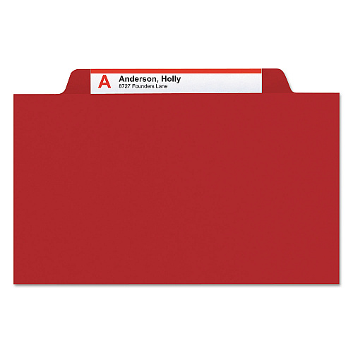 Smead Top Tab Classification Folders, Six SafeSHIELD Fasteners, 2" Expansion, 2 Dividers, Letter Size, Red Exterior, 10/Box (14003)