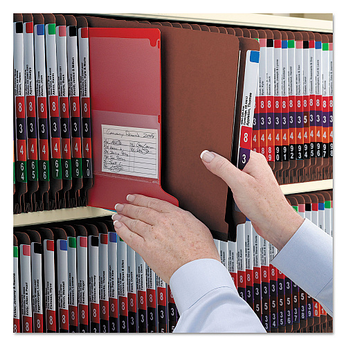 Smead End Tab Pressboard Classification Folders, Six SafeSHIELD Fasteners, 2" Expansion, 2 Dividers, Legal Size, Red, 10/Box (29860)