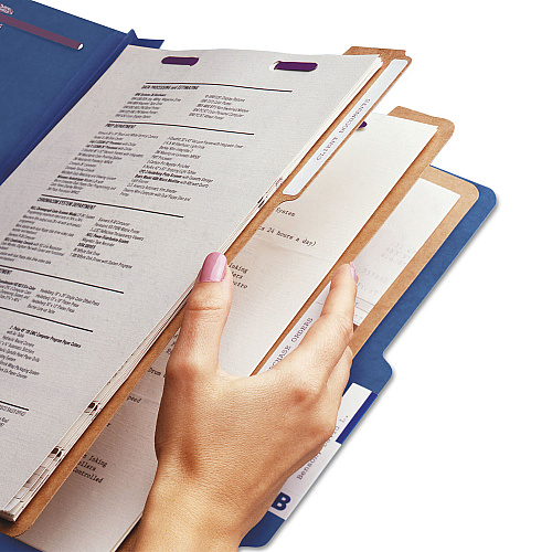 Smead Eight-Section Pressboard Top Tab Classification Folders, 8 SafeSHIELD Fasteners, 3 Dividers, Legal Size, Dark Blue, 10/Box (19096)