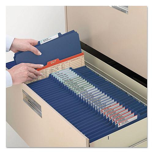 Smead 6-Section Pressboard Top Tab Pocket Classification Folders, 6 SafeSHIELD Fasteners, 2 Dividers, Legal Size, Dark Blue, 10/Box (19077)