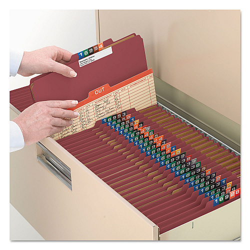 Smead Pressboard Classification Folders, Eight SafeSHIELD Fasteners, 2/5-Cut Tabs, 3 Dividers, Legal Size, Red, 10/Box (19092)