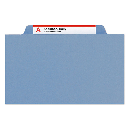Smead Top Tab Classification Folders, Six SafeSHIELD Fasteners, 2" Expansion, 2 Dividers, Letter Size, Blue Exterior, 10/Box (14001)