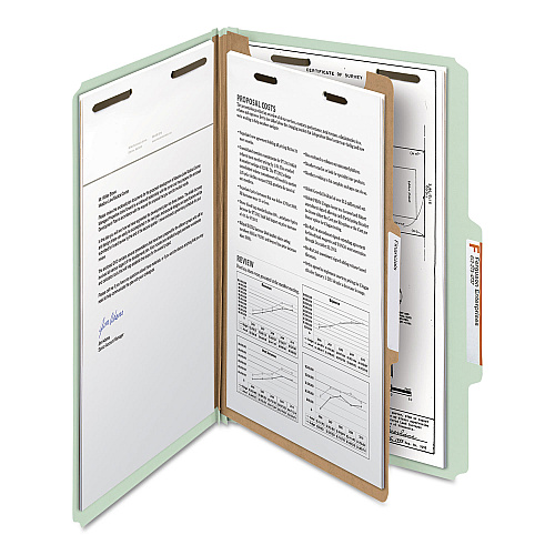 Smead Recycled Pressboard Classification Folders, 2" Expansion, 1 Divider, 4 Fasteners, Legal Size, Gray-Green, 10/Box 8 1/2" x 14" - 2" Expansion - 4 x 2K Fastener(s) - 1" Fastener Capacity, 2" Fastener Capacity - Top Tab Location - Right of Cent (18722)