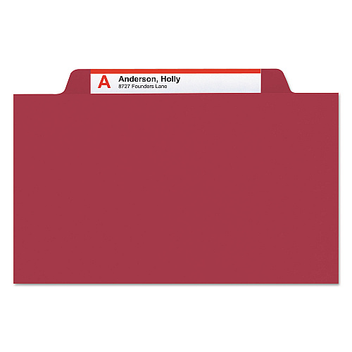 Smead Top Tab Classification Folders, Four SafeSHIELD Fasteners, 2" Expansion, 1 Divider, Letter Size, Red Exterior, 10/Box (13703)