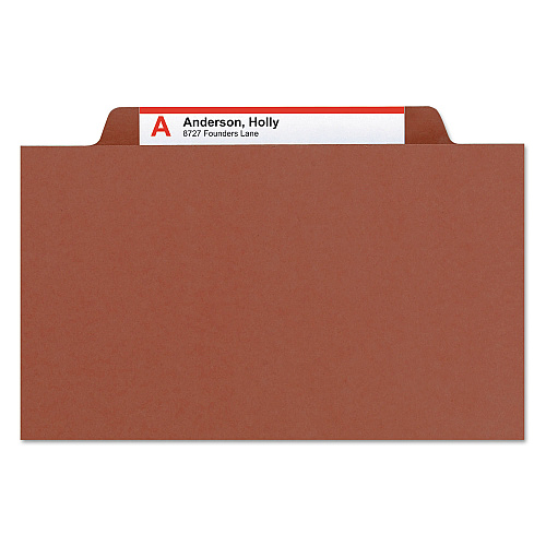 Smead Pressboard Classification Folders, Eight SafeSHIELD Fasteners, 2/5-Cut Tabs, 3 Dividers, Legal Size, Red, 10/Box (19092)