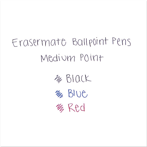 Paper Mate Eraser Mate Ballpoint Pen, Stick, Medium 1 mm, Black Ink, Black Barrel, Dozen (3930158)