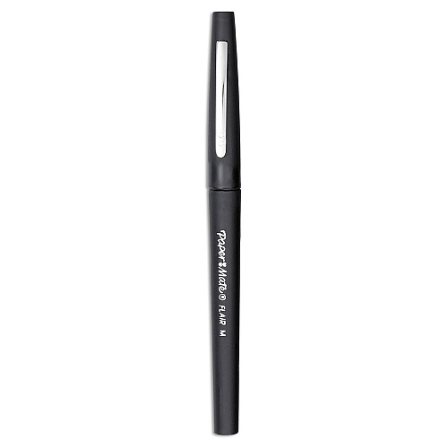 Paper Mate Point Guard Flair Felt Tip Porous Point Pen, Stick, Medium 0.7 mm, Black Ink, Black Barrel, Dozen (8430152)