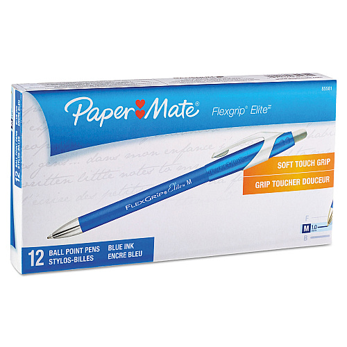 Paper Mate FlexGrip Elite Ballpoint Pen, Retractable, Medium 1 mm, Blue Ink, Blue Barrel, Dozen (85581)