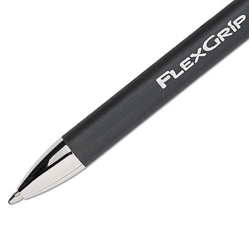 Paper Mate FlexGrip Elite Ballpoint Pen, Retractable, Medium 1 mm, Black Ink, Black Barrel, Dozen (85580)