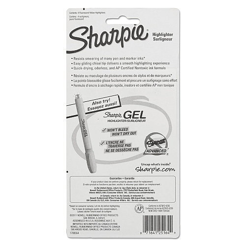 Sharpie Tank Style Highlighters, Fluorescent Yellow Ink, Chisel Tip, Yellow Barrel, 4/Set (25164PP)
