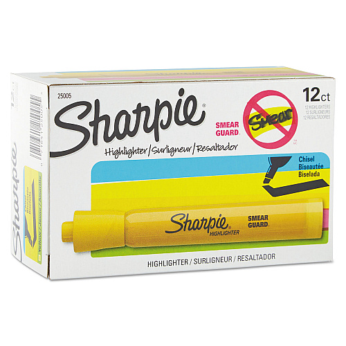 Sharpie Tank Style Highlighters, Yellow Ink, Chisel Tip, Yellow Barrel, Dozen (25005)