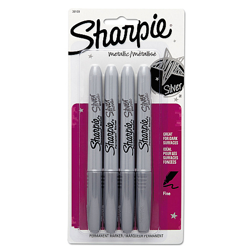 Sharpie Metallic Fine Point Permanent Markers, Fine Bullet Tip, Metallic Silver, 4/Pack (39109PP)