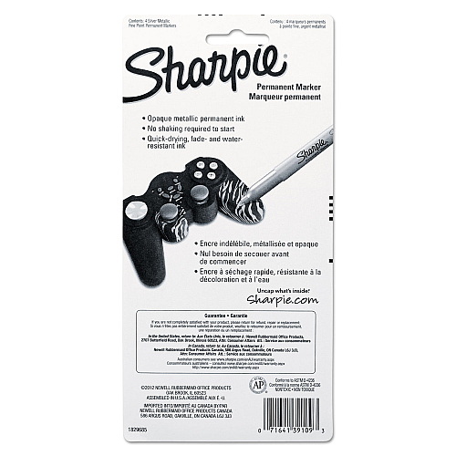 Sharpie Metallic Fine Point Permanent Markers, Fine Bullet Tip, Metallic Silver, 4/Pack (39109PP)