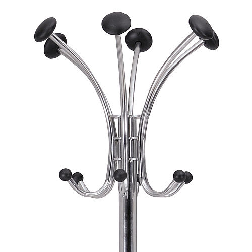 Alba Chromy Coat Stand, 12 Knobs, 16w x 16d x 70.5h, Chrome/Black (PMCLAS)