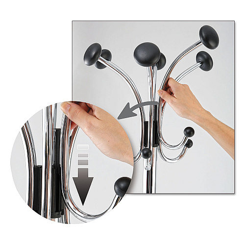 Alba Chromy Coat Stand, 12 Knobs, 16w x 16d x 70.5h, Chrome/Black (PMCLAS)