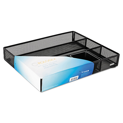 Rolodex Metal Mesh Deep Desk Drawer Organizer, Six Compartments, 15.25 x 11.88 x 2.5, Black (22131)
